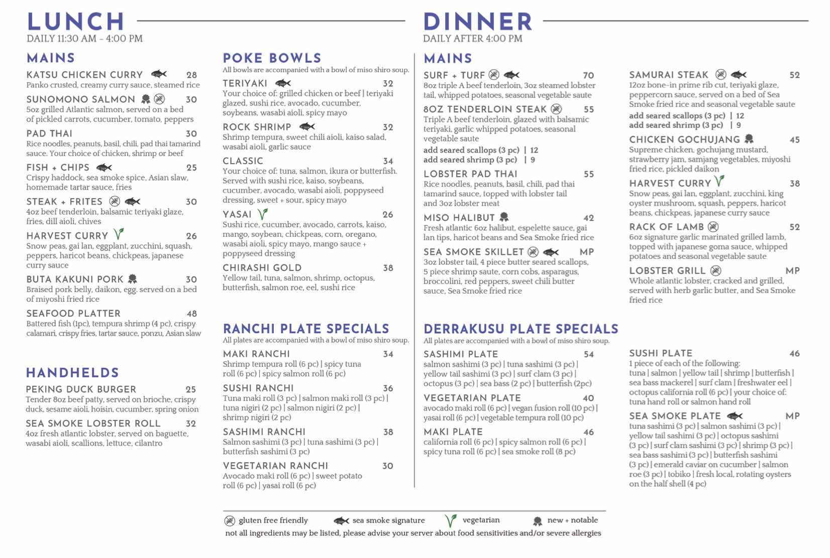 Menu — Sea Smoke